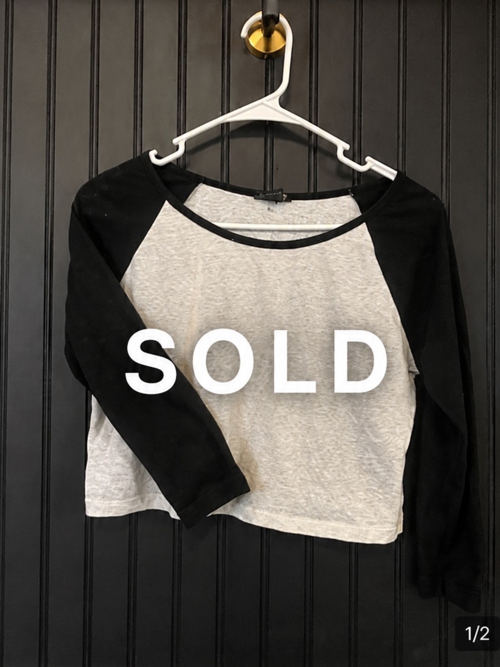 Black&White Baseball Style Cropped Long Sleeve